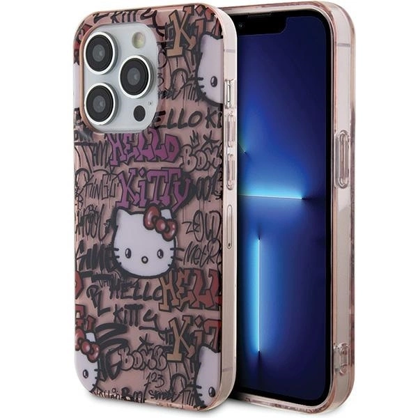 Apple iPhone 14 Pro 6.1'' Hello Kitty IML Tags Graffiti Cover Case, Pink