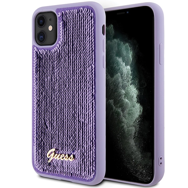 Guess iPhone 11 / Xr vāciņš Sequin Script Metal, violets