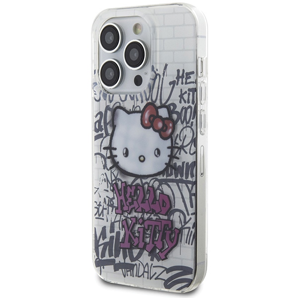 Hello Kitty iPhone 14 Pro vāciņš IML Kitty On Bricks Graffiti, balts