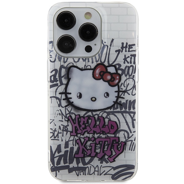 Hello Kitty iPhone 14 Pro vāciņš IML Kitty On Bricks Graffiti, balts