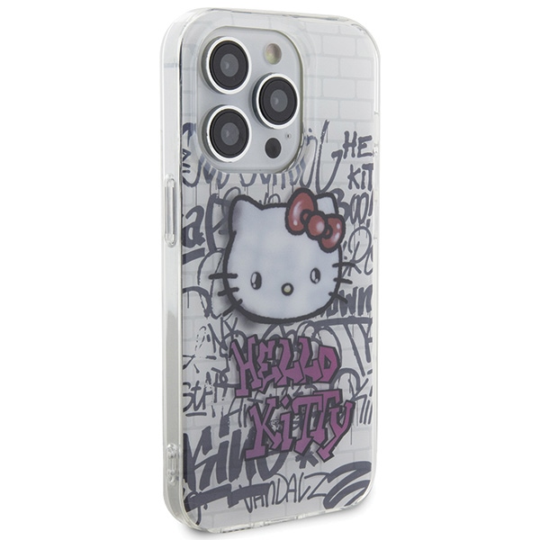 Hello Kitty iPhone 14 Pro vāciņš IML Kitty On Bricks Graffiti, balts