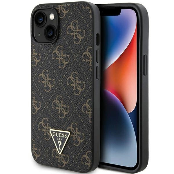 Guess 4G trīsstūra metāla vāciņš ar logotipu iPhone 14/15/13 - melns | Triangle Metal Logo Case for Black