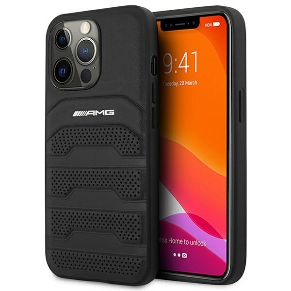 AMG AMHCP14XGSEBK iPhone 14 Pro Max 6,7" черный / жесткий чехол кожаный тисненые...