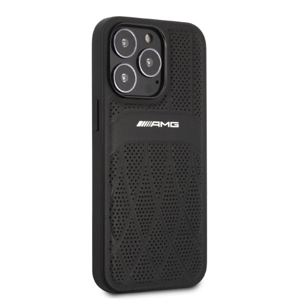 Mercedes iPhone 13 Pro Max vāciņš AMG Leather Curved Lines, melns