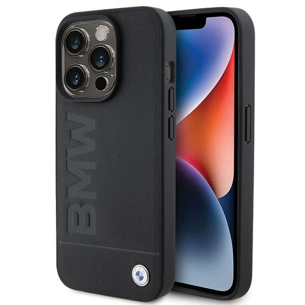 BMW iPhone 15 Pro Case Leather Hot Stamp MagSafe, Black