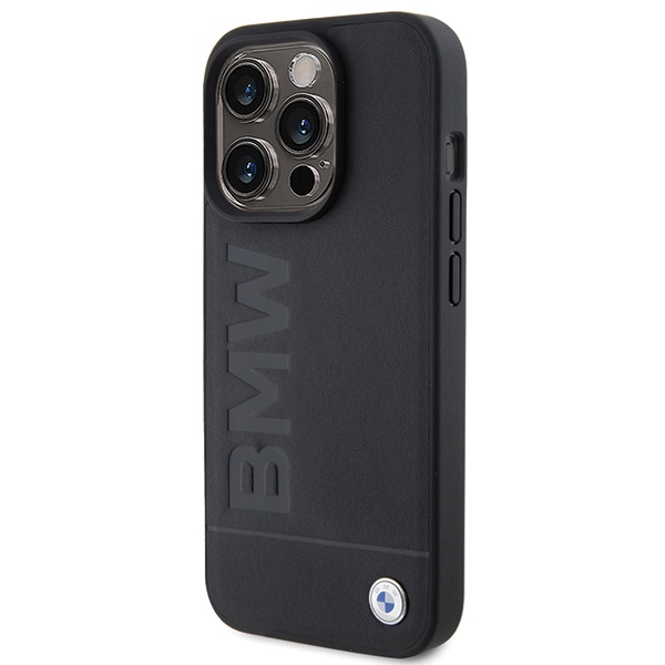 BMW iPhone 15 Pro vāciņš Leather Hot Stamp MagSafe, melns