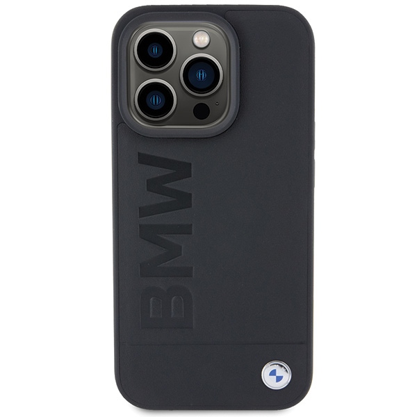 BMW iPhone 15 Pro vāciņš Leather Hot Stamp MagSafe, melns