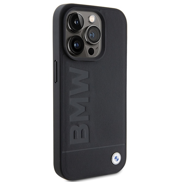 BMW iPhone 15 Pro vāciņš Leather Hot Stamp MagSafe, melns