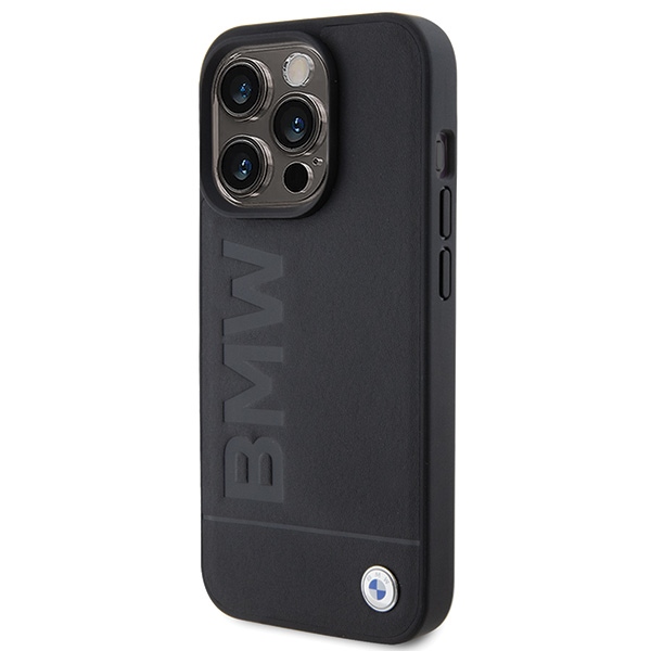 BMW MagSafe Leather Hot Stamp futrālis iPhone 15 Pro Max - melns | case for black