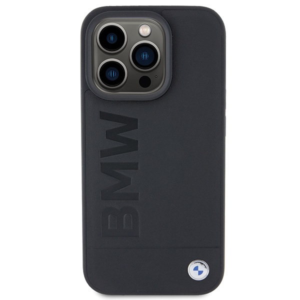 BMW MagSafe Leather Hot Stamp futrālis iPhone 15 Pro Max - melns | case for black