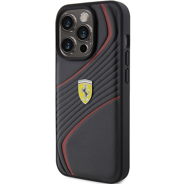 Ferrari iPhone 15 Pro vāciņš Twist Metal Logo, melns