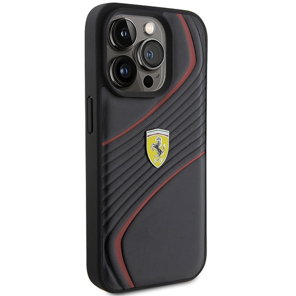 Ferrari iPhone 15 Pro vāciņš Twist Metal Logo, melns