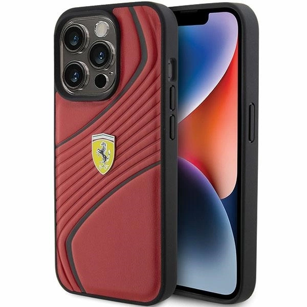 Ferrari Twist metāla vāciņš ar logotipu iPhone 15 Pro - sarkans | Metal Logo case for red
