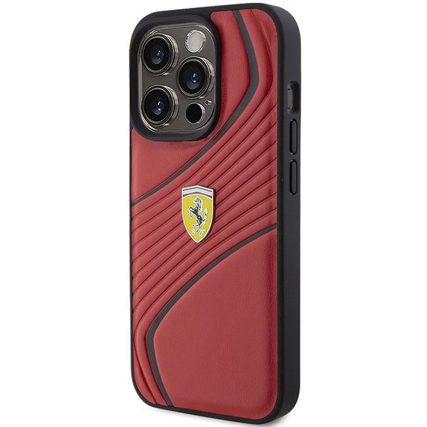Ferrari iPhone 15 Pro vāciņš Twist Metal Logo, sarkans