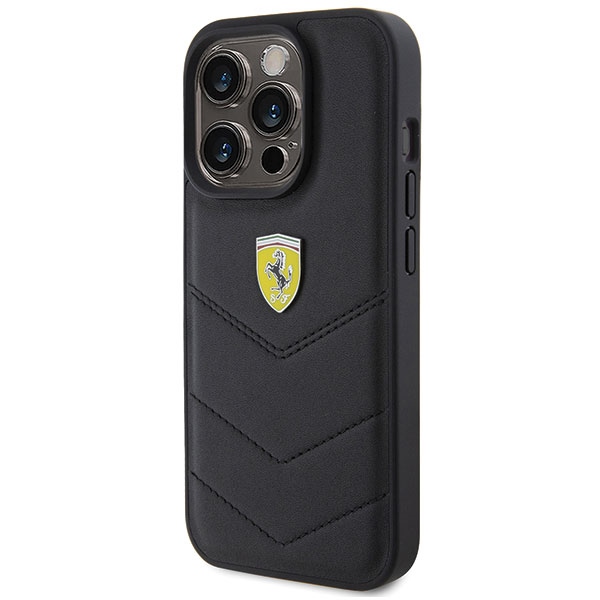 Ferrari iPhone 15 Pro vāciņš Quilted Metal Logo, melns