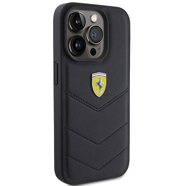 Ferrari iPhone 15 Pro vāciņš Quilted Metal Logo, melns