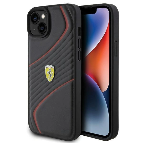 Ferrari Twist metāla vāciņš ar logotipu iPhone 15 Plus - melns | Metal Logo case for black