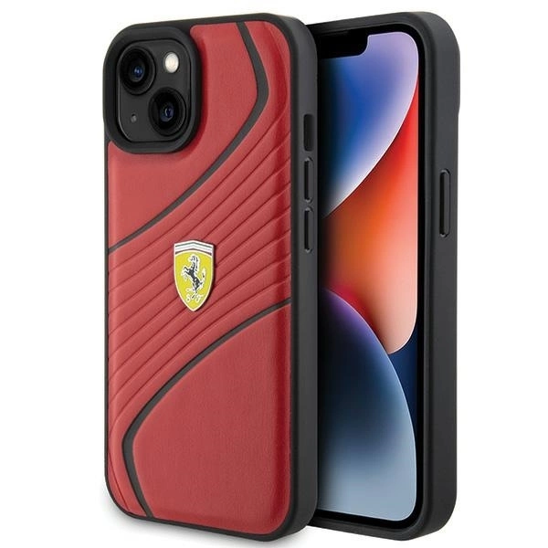Ferrari Twist metāla vāciņš ar logotipu iPhone 15 - sarkans | Metal Logo case for red