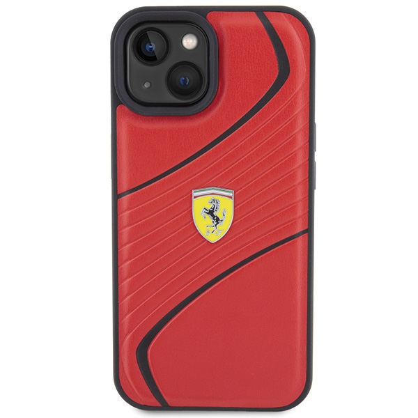 Ferrari Twist Metal Logo case for iPhone 15 - red