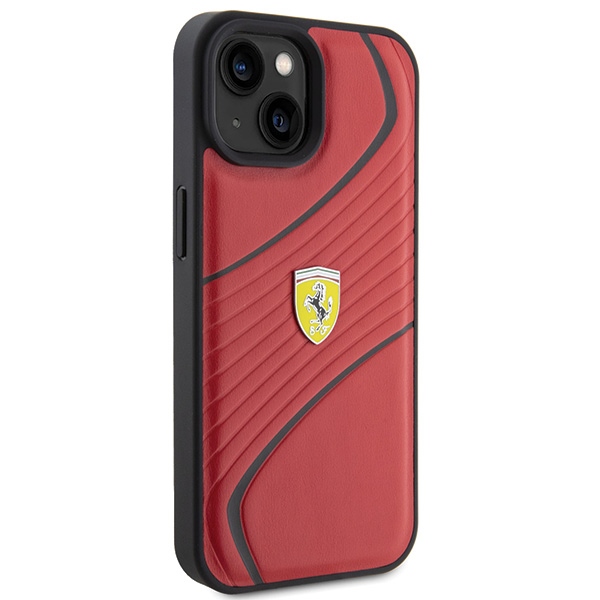 Ferrari Twist Metal Logo case for iPhone 15 - red