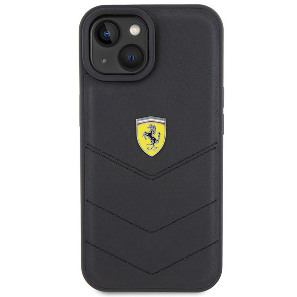 Ferrari iPhone 15 Case Quilted Metal Logo, Black