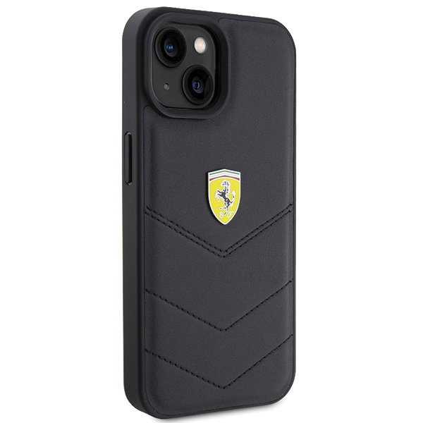 Ferrari iPhone 15 Case Quilted Metal Logo, Black