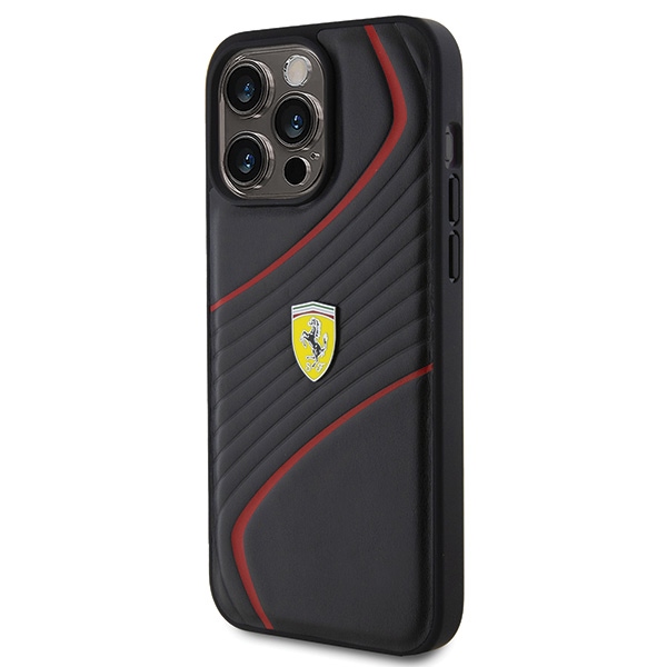 Ferrari Twist Metal Logo Case for iPhone 15 Pro Max - Black