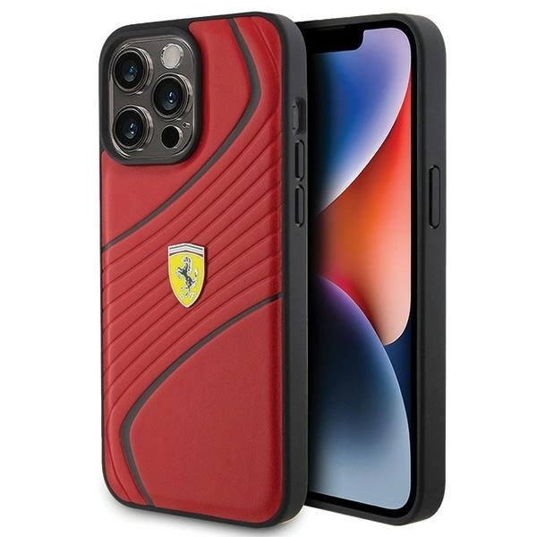 Ferrari Twist metāla vāciņš ar logotipu iPhone 15 Pro Max - sarkans | Metal Logo case for red