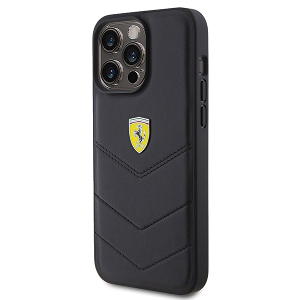 Ferrari iPhone 15 Pro Max vāciņš Quilted Metal Logo, melns