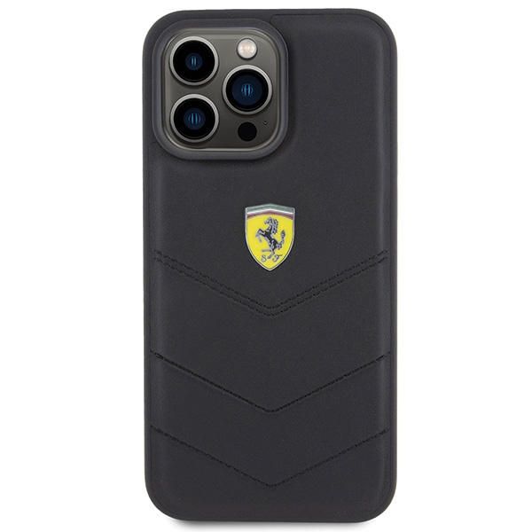 Ferrari iPhone 15 Pro Max vāciņš Quilted Metal Logo, melns