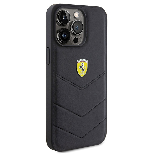 Ferrari iPhone 15 Pro Max vāciņš Quilted Metal Logo, melns