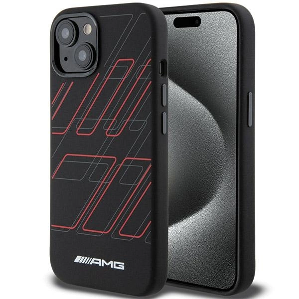 Mercedes AMG iPhone 15 Plus / 14 Plus vāciņš Silicone Large Rhombuses MagSafe, melns