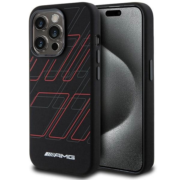 AMG silikona futrālis MagSafe ar lielu rombveida rakstu iPhone 15 Pro Max - melns | Silicone Large Rhombuses Pattern...