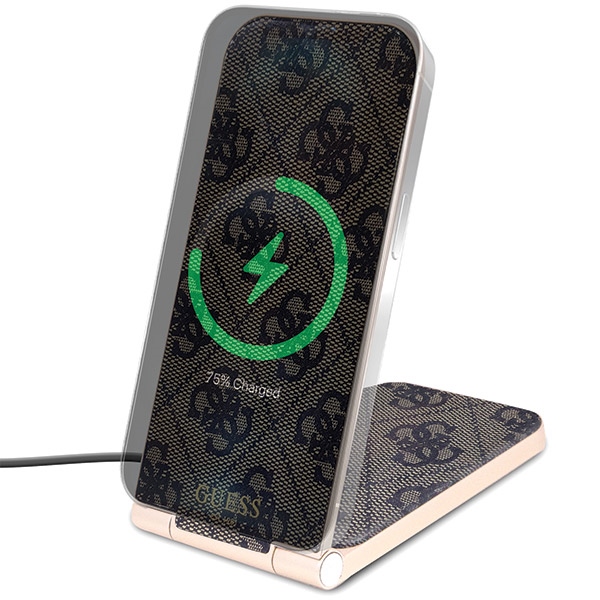 Guess 4G Pattern MagSafe Foldable 2-in-1 Wireless Charger 15W - Brown