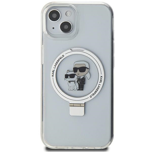 Karl Lagerfeld iPhone 14 / 15 / 13 vāciņš Ring Stand Karl & Choupette MagSafe, balts