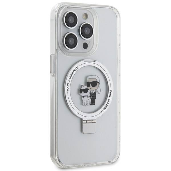 Karl Lagerfeld iPhone 13 Pro Max vāciņš Ring Stand Karl & Choupette MagSafe, balts