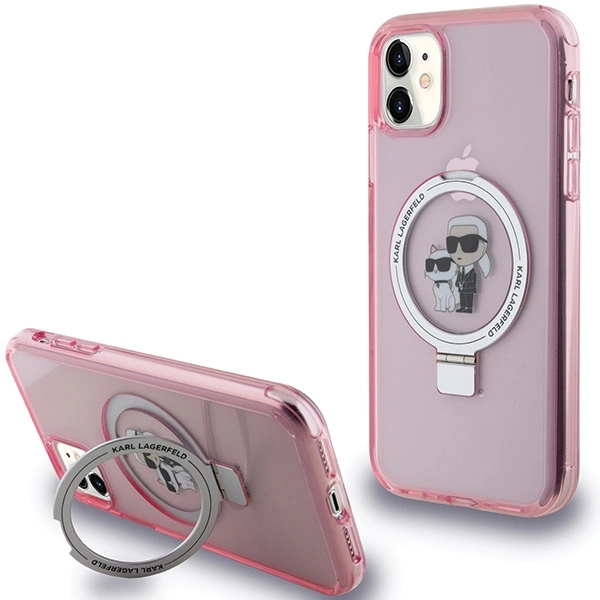 Apple iPhone 11 6.1" Karl Lagerfeld Ring Stand Karl&Choupette MagSafe Case Cover, Pink | Чехол Кейс...