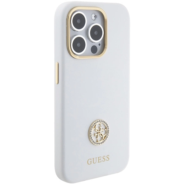 Guess silikona vāciņš ar logotipu Strass 4G iPhone 15 Pro Max - balts | Silicone Logo case for white