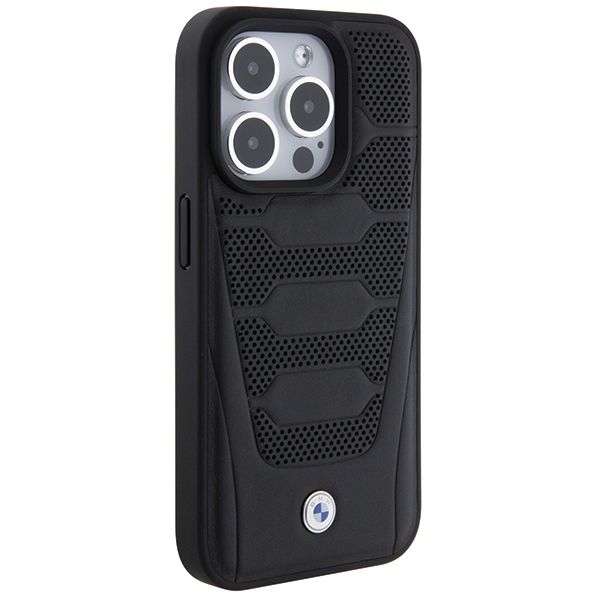 BMW iPhone 15 Pro Max vāciņš Leather Seats Pattern, melns