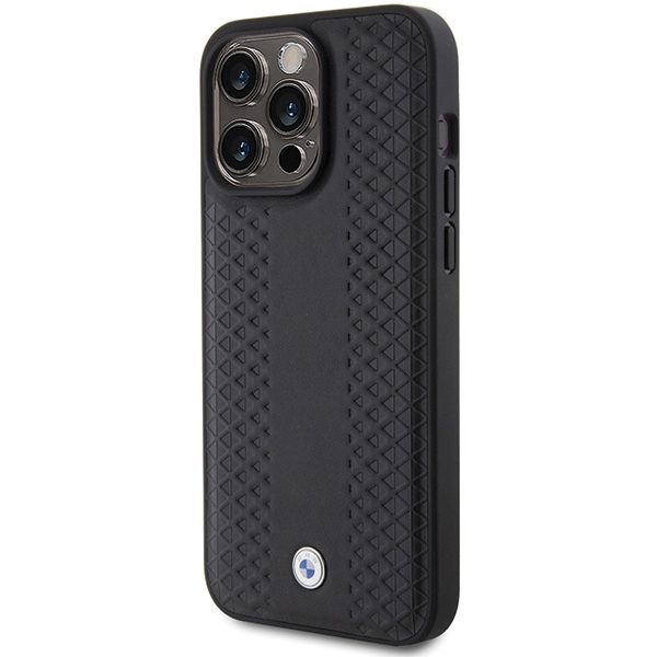 BMW iPhone 15 Pro Max vāciņš Leather Diamond Pattern, melns