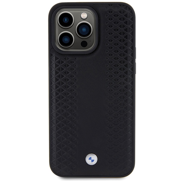 BMW iPhone 15 Pro Max vāciņš Leather Diamond Pattern, melns