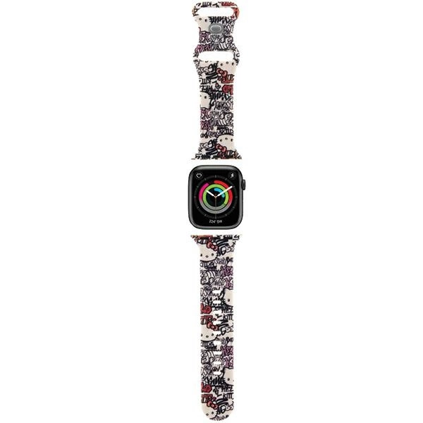 Ремешок Hello Kitty для Apple Watch 38/40/41mm Silicone Tags Graffiti, бежевый