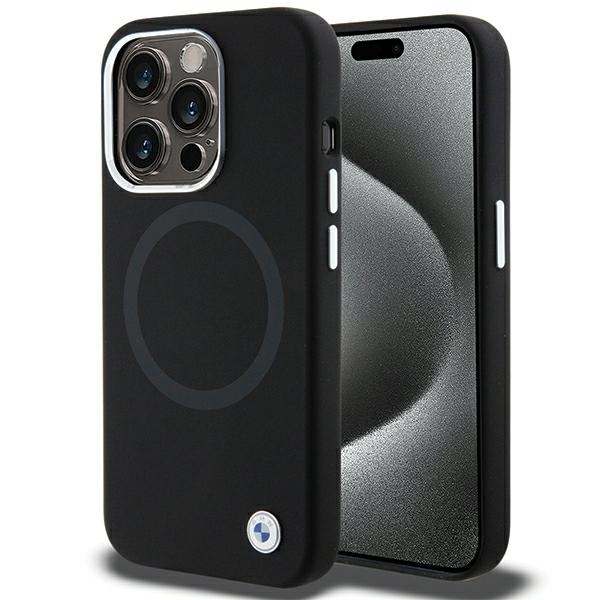 BMW iPhone 15 Pro Max vāciņš Signature Liquid Silicone MagSafe, melns