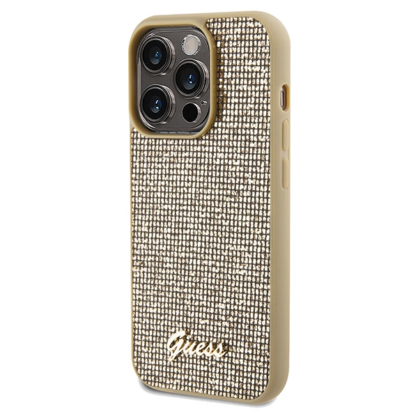 Guess iPhone 14 Pro Case Disco Metal Script, Gold