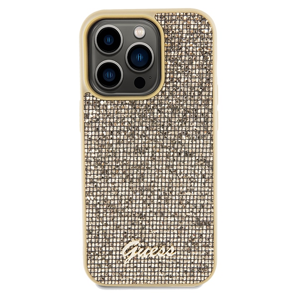 Guess iPhone 14 Pro Case Disco Metal Script, Gold