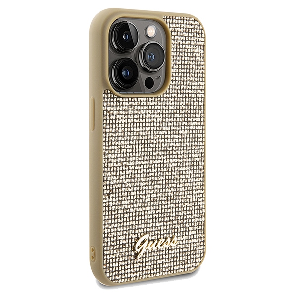 Guess iPhone 14 Pro Case Disco Metal Script, Gold