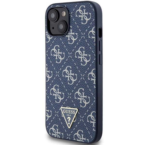 Guess iPhone 15 Plus / 14 Plus vāciņš 4G Triangle Metal Logo, zils