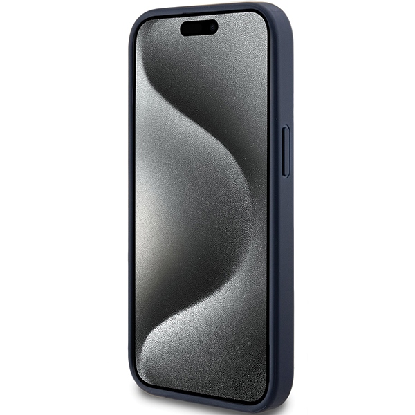 Guess iPhone 15 Plus / 14 Plus vāciņš 4G Triangle Metal Logo, zils