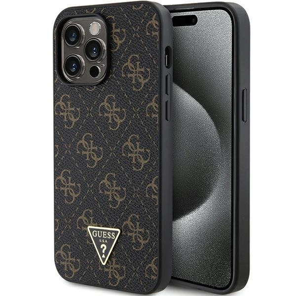 Guess 4G trīsstūra metāla vāciņš ar logotipu iPhone 15 Pro - melns | Triangle Metal Logo case for black