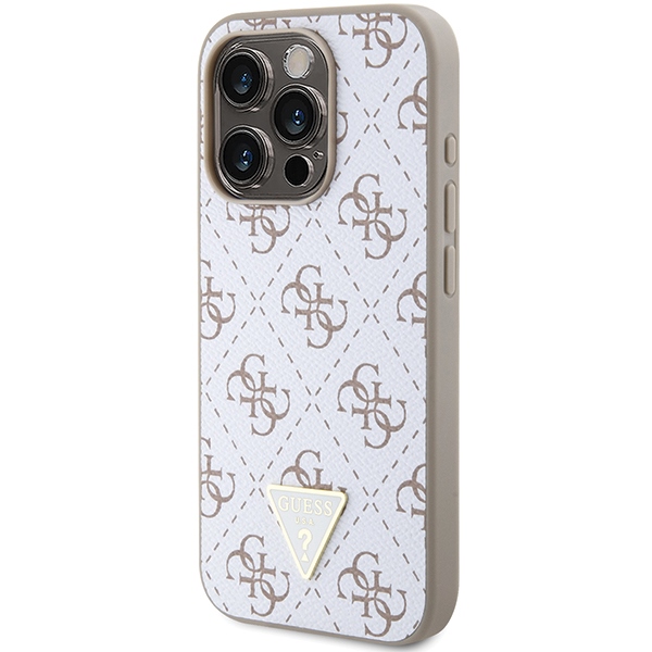 Guess 4G Triangle Metal Logo Case for iPhone 15 Pro, White